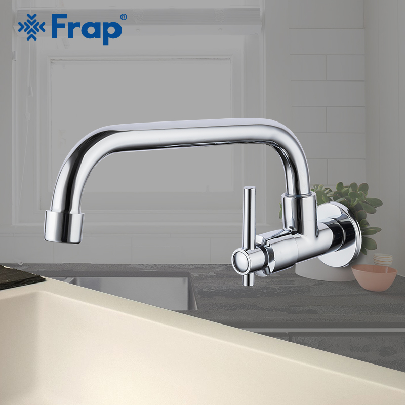 

Frap Kitchen Faucet Wall Mounted Wall Kitchen Mixers Sink Tap 360 Degree Swivel Flexible Hose Single Holes Y40525