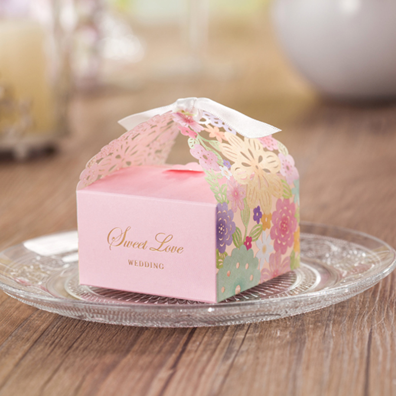 

Wishmade 50pcs Laser Cut Candy Boxes with Red Colorful Floral Design for Wedding Favors Gifts Box Sweet Party Favors