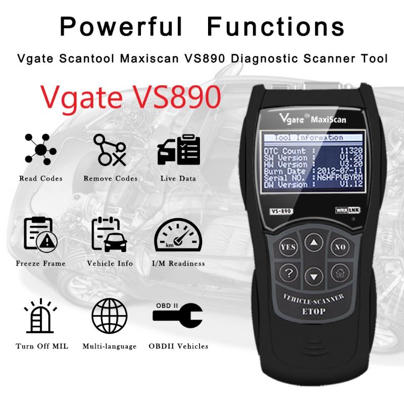 

OBD2 Vgate VS890 Auto Diagnostic Tool Car OBDII Code Reader VS-890 13 Language PK OBD ELM327 V1.5 AD310 Scanner with SAE J1979