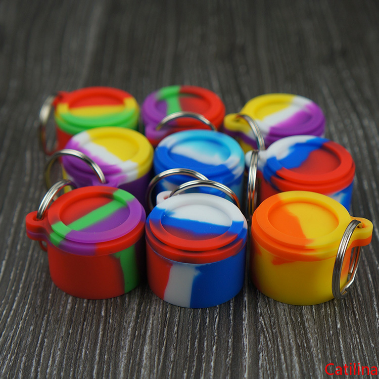 

Nonstick wax containers silicone box 6 ml silicon container food grade 6ml jars dab tool storage jar oil rubber holder with keychain newest