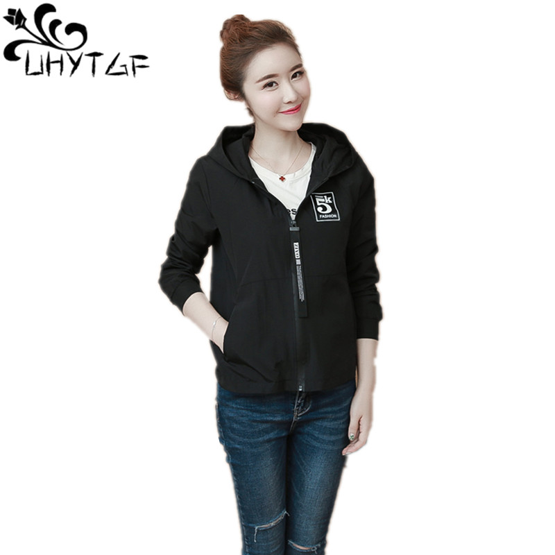 

UHYTGF Fashion Famale 2019 Spring autumn New windbreaker Hooded top Women Basic jackets Women' Wild Jackets Korean X218, White