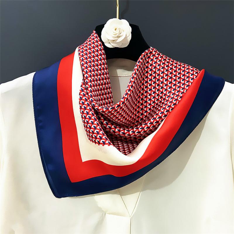 60cm Square Scarf Women 2020 Spring Striped Silk Scarf Summer Plaid Headband Fashion Neckerchief For Ladies
