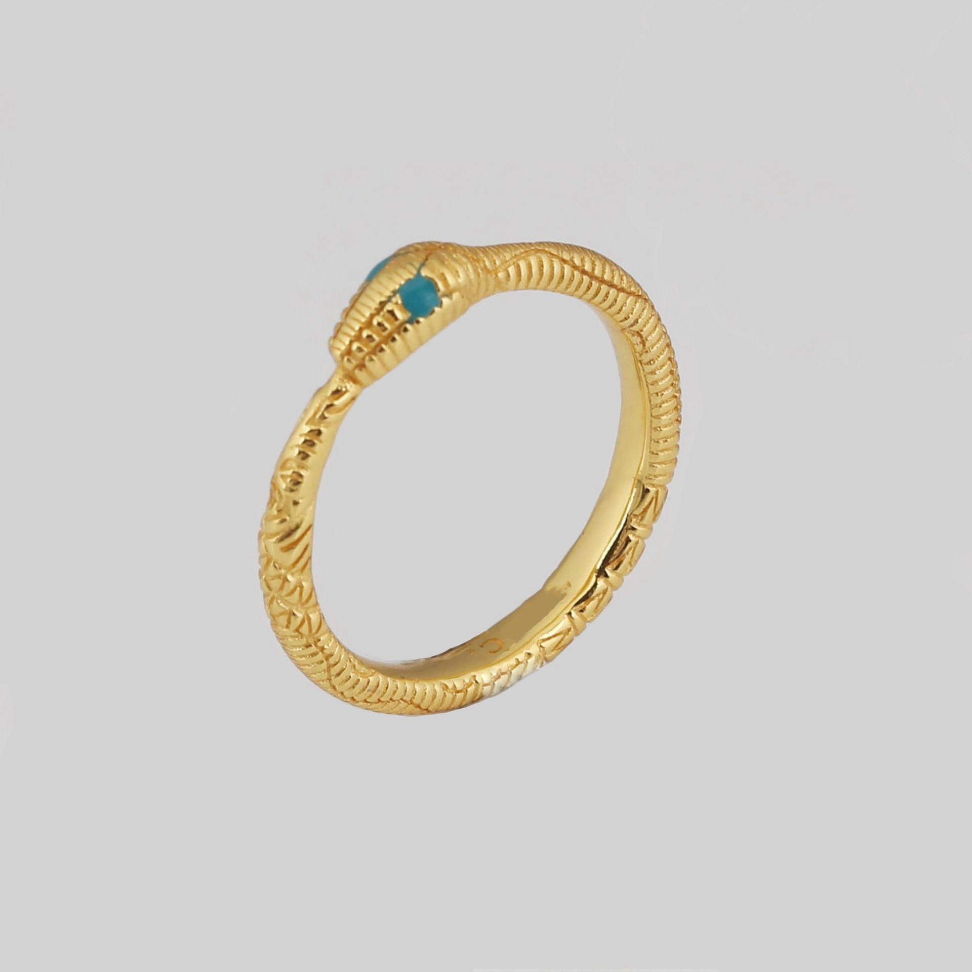 

S925 silver snake ring retro sterling silver blue glue snake head winding electroplated gold ring men and women hip hop snake head ring