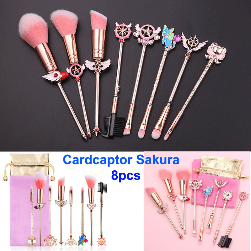 

Makeup brushes set cardcaptor sakura cosmetic brush sailor moon magical wand girl rose gold makeup brush kit pink bag Foundation Eyes Face