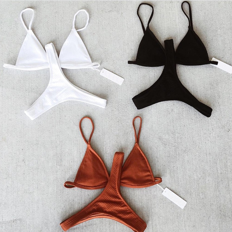 

Biquini Bikini Swimsuit Thong Swimwear Brazilian Sexy Solid L Women Female Low Waist Bikinis Set Fits True to Size, Take Your