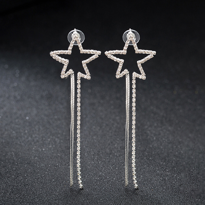 

Exquisite Gorgeous Temperament Five-pointed Star Earrings Woman Concise Joker Long Fund Tassels Ear Nail Eardrop