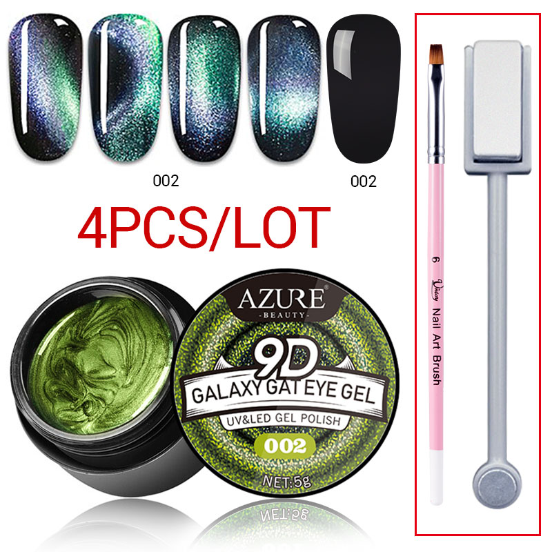 

Beauty 4Pcs/Lot Galaxy Cat Eye Gel Long Lasting Soak Off UV/LED With Black Base Sets Magnet Stick For Nail Art Decorations
