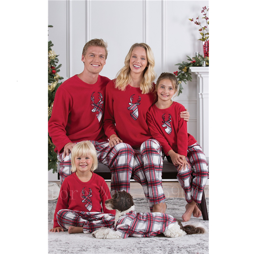 Mère fille Noël famille correspondant vêtements à manches longues Plaid père et moi Noël pyjamas décontractés tenues ensemble vêtements de nuit F