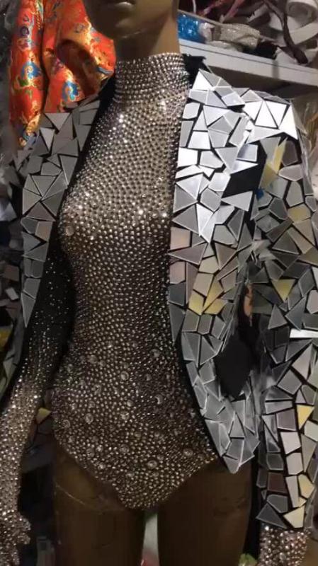 

2020 Full Silver Mirrors Sexy Blazer Female Singer Dancer Prom Show Jacket Costume Handmade Customize Women's Coat, Only coat