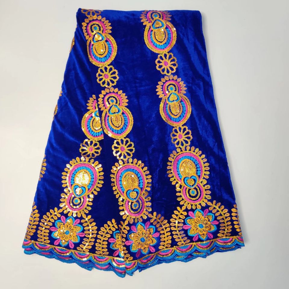 

5yards/pc royal blue velveteen lace material african soft velvet lace fabric with silver sequins for clothes wh12-1, Black;white