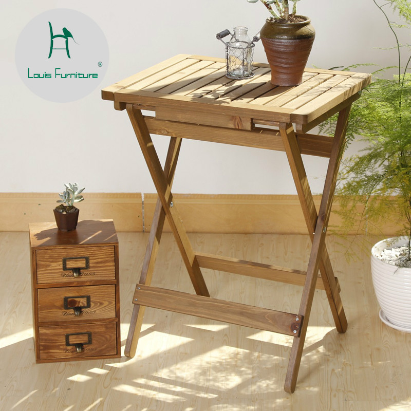 

Louis Fashion Outdoor Tables Household Solid Wood Balcony Afternoon , Small Apartment Simple Artistic Wooden Folding