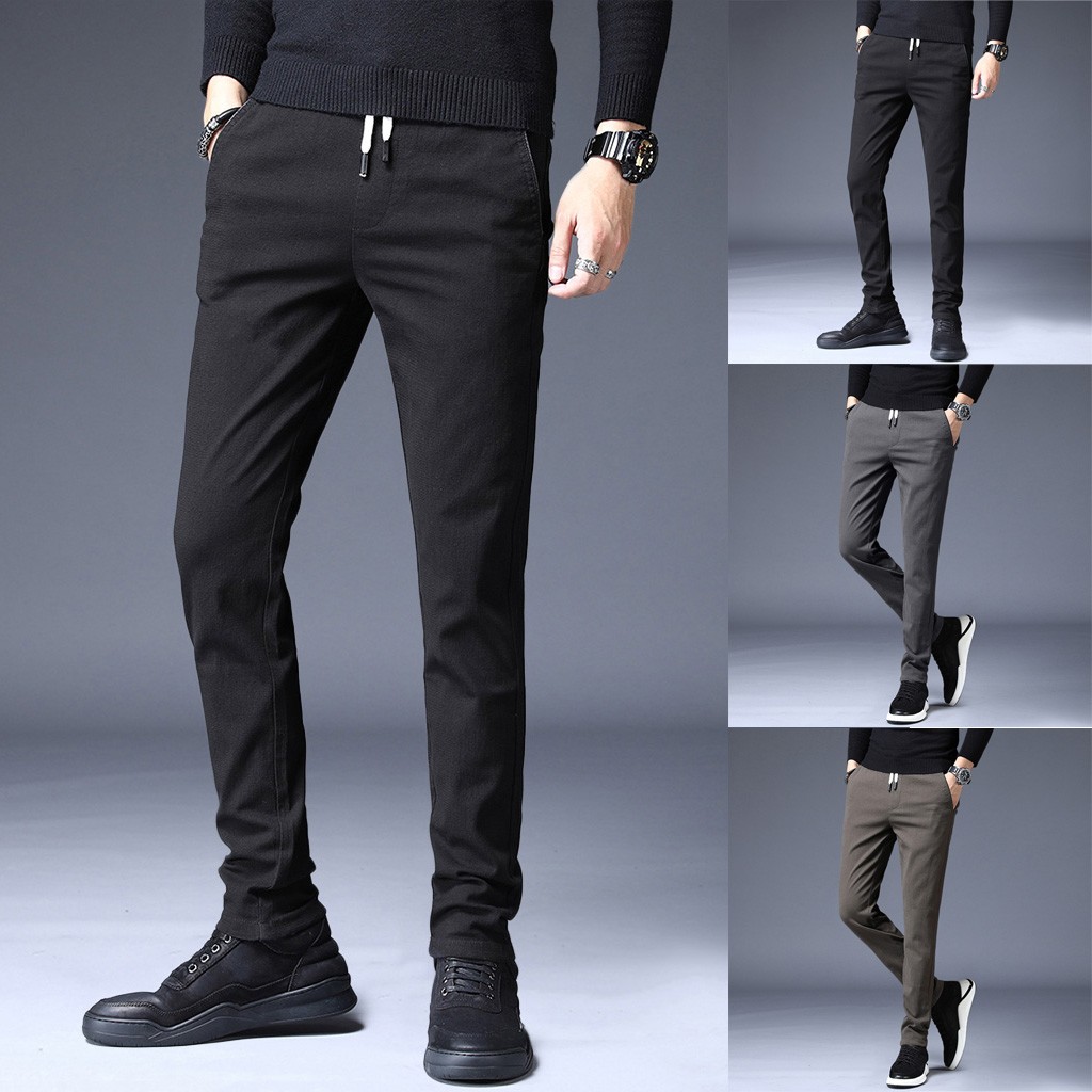 

hip hopMen's New streetwear Casual Solid Straight Slim Trousers Drawstring Long Pants jaqueta pantalones hombre cargo pants men, Gray