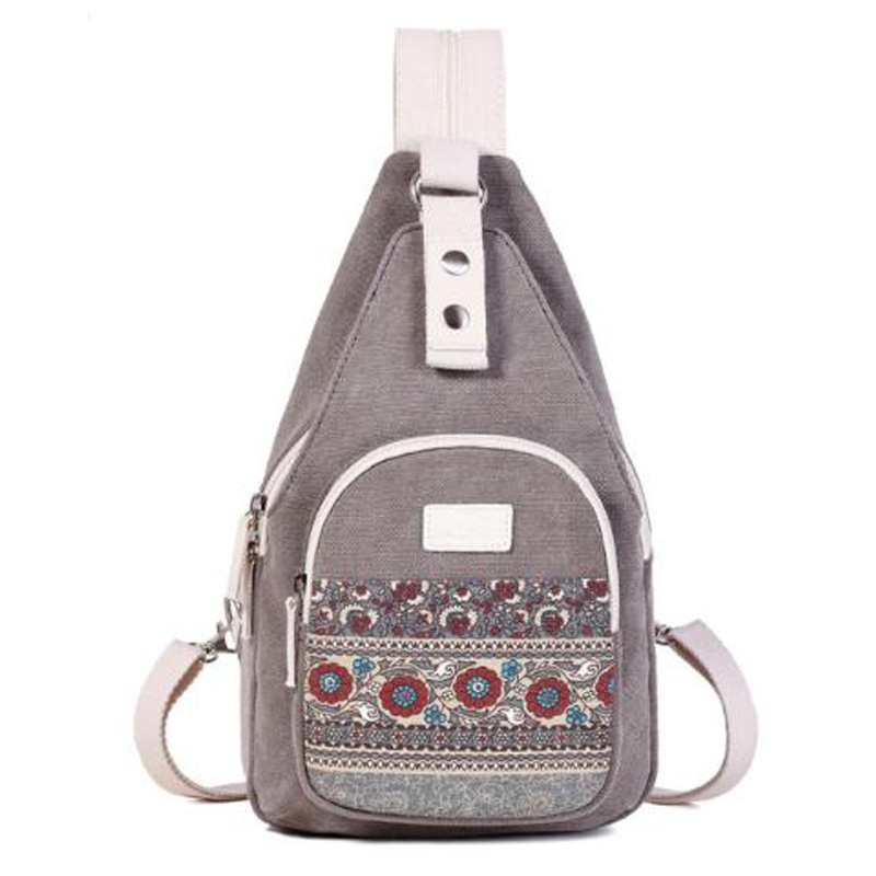 

LJL-Canvas Chest Bag Unisex Casual Bag Personality Ethnic Style Retro Shoulder Backpack, Gray