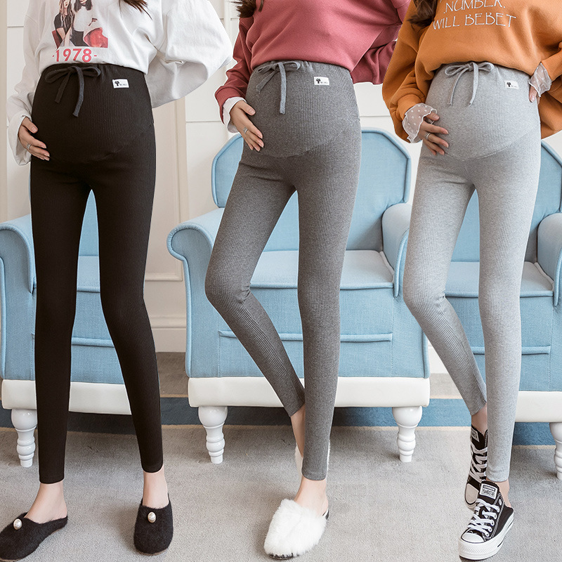 

Leggings for Pregnant Woman Thin Type for Spring And Autumn Fashion Mom Fashion Pregnant WOMEN'S Pants Sunken Stripe Outer Wear, Dark gray