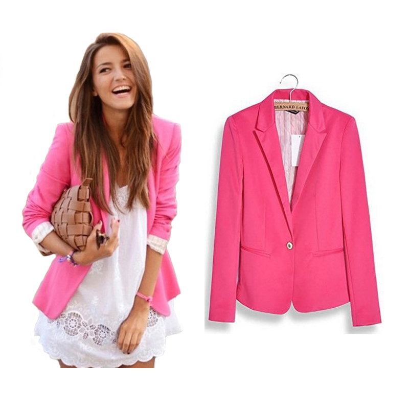 

Hot Stylish Women Candy Color Blazer Jackets One Button Solid Slim Ladies Blazers Work Wear Long Sleeve Brand Office Suit Blazer, Black