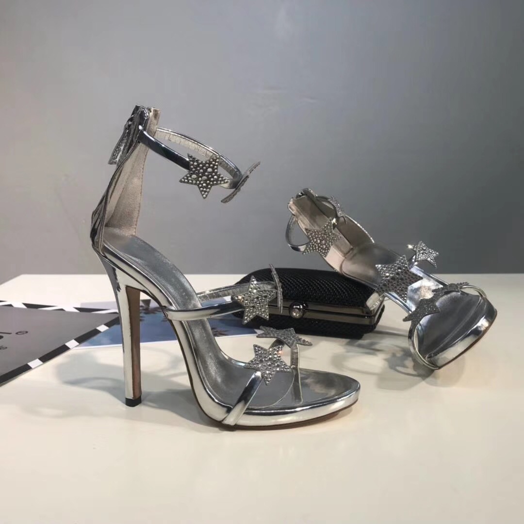 

Hot Sale-fashion design Golden Black genuine leather 10cm Dress and party heels sandals shoes