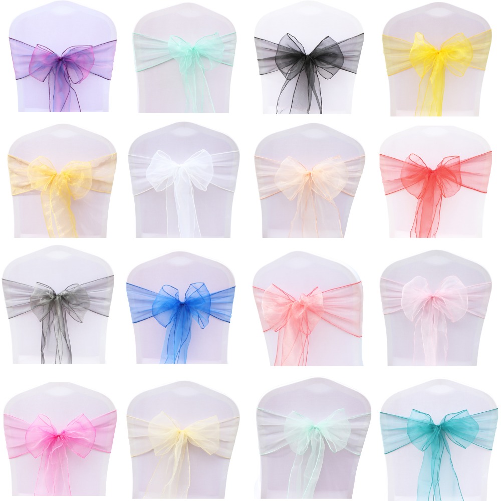 

Organza High Quality Chair Sashes Wedding Chair Knot Cover Decoration Chairs Bow band Belt Ties For Weddings Banquet