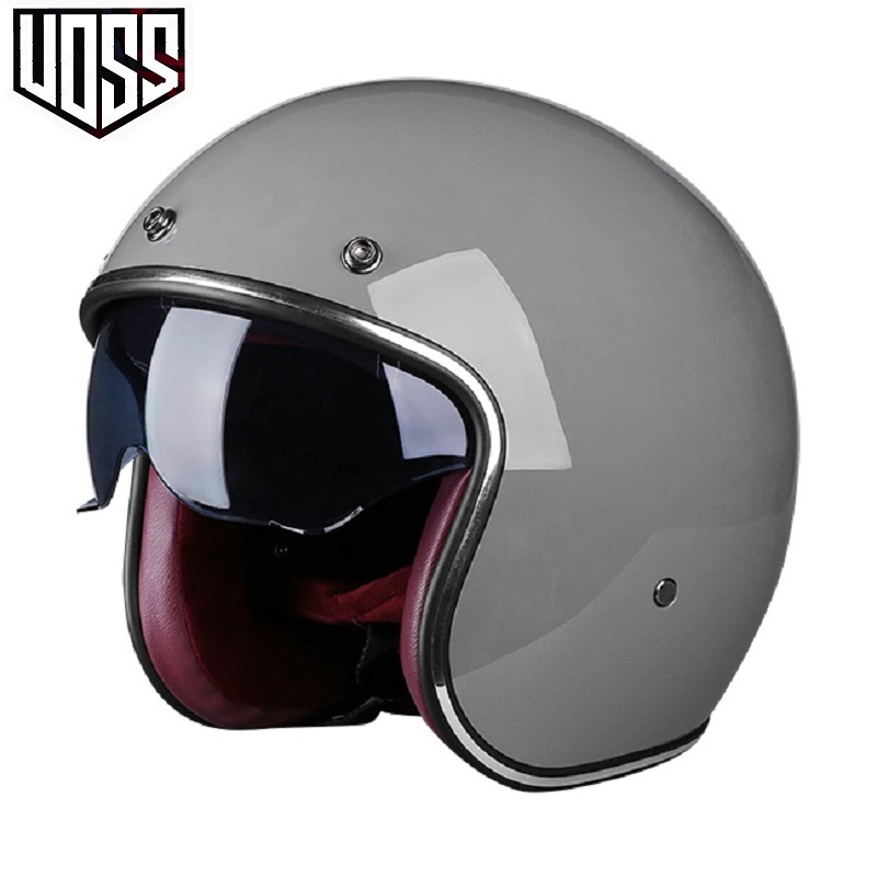 

VOSS Retro Motorcycle Helmet Moto Chopper Bike Helmet Open Face Motorbike Racing Casco Moto Capacete Casque DOT Certified, Black