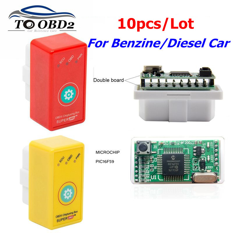 

10pcs Super OBD2 ECU Chip Tuning Double PCB Full Chip PIC16F59 Red For Diesel Car Yellow For Benzine Car More Power More Torque