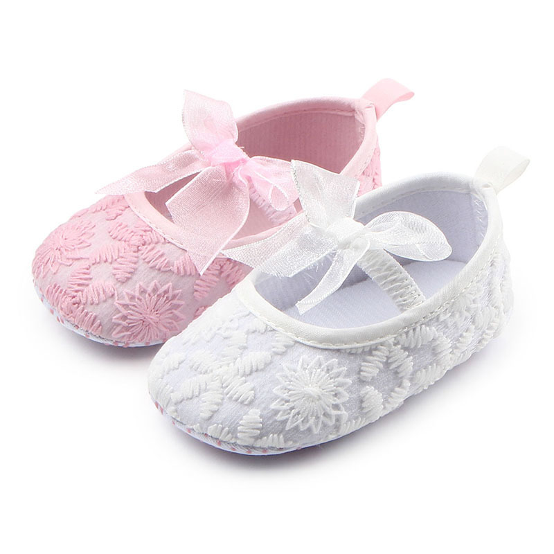 

Cute Bows Baby Girl Shoes Lace Flower Soft Sole Newborn Baby First Walkers Shoes Girls Infant Toddler Crib 2020 Booties, White 13cm