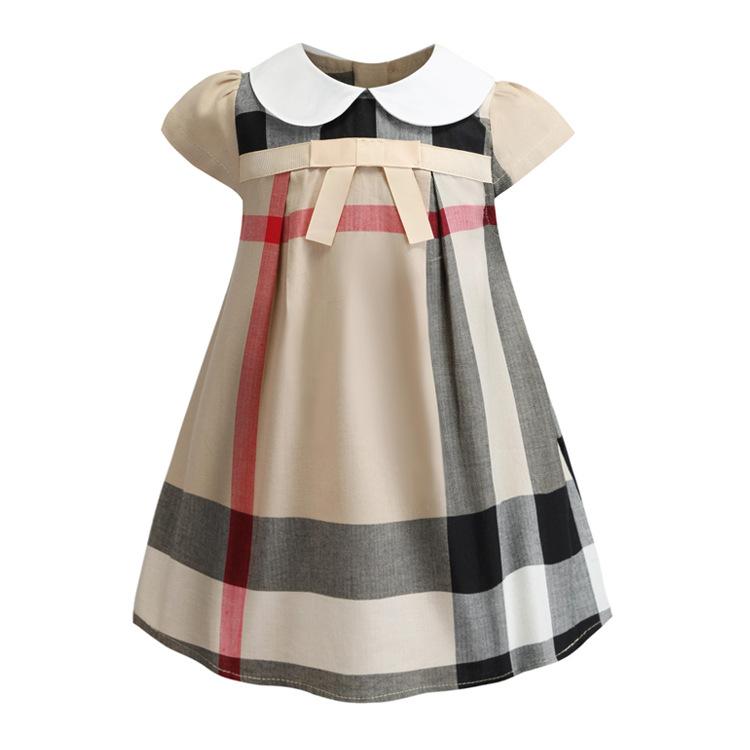 

2019 Girls Dress Spring and Summer New Cotton Clothing Lapel Short-sleeved Plaid Skirt Children's Dress, C#