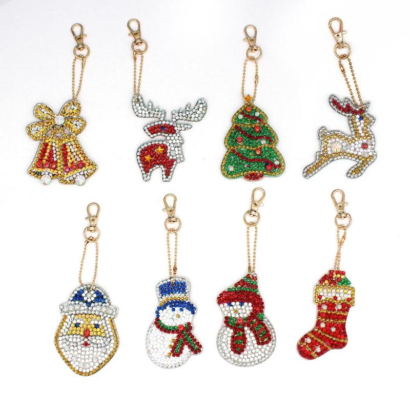 

Shirliben Christmas Diy Diamond Painting Keychain Cross Stitch Keyrings On The Bag With Diamonds Santa Claus Deer Snowman YSK17