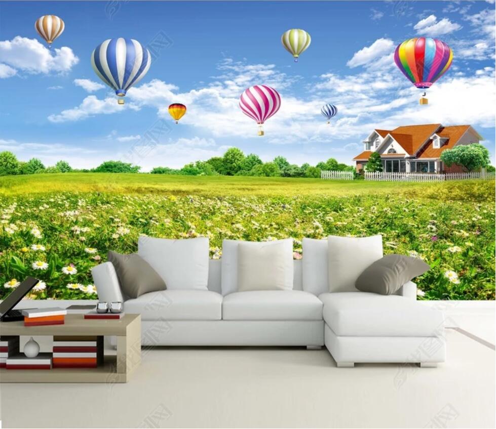 

3d room wallpaper custom photo non-woven mural Idyllic scenery, flowers, hot air balloon, decorative frame, painting wallpaper for walls 3 d, Picture shows