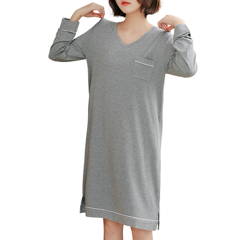 

2020 autumn Cozy modal nightdress women sleepwear long sleeve plus size loose nightgowns women simple casual sleepdress, Black