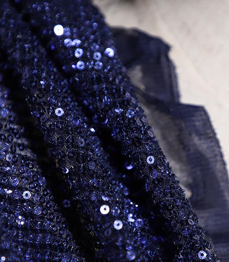 

patchwork Blue magic laser knitting prom dress fabric fish scale silver mesh yarn beads patch wedding party tweed diy textiles fabric A001