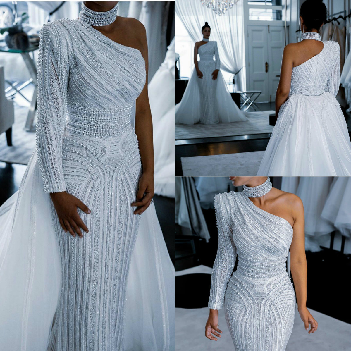 New African Mermaid Wedding Dresses Lace Beading Long Sleeve Country Wedding Dress Sweep Train Custom Made Plus Size Robes De Mariée