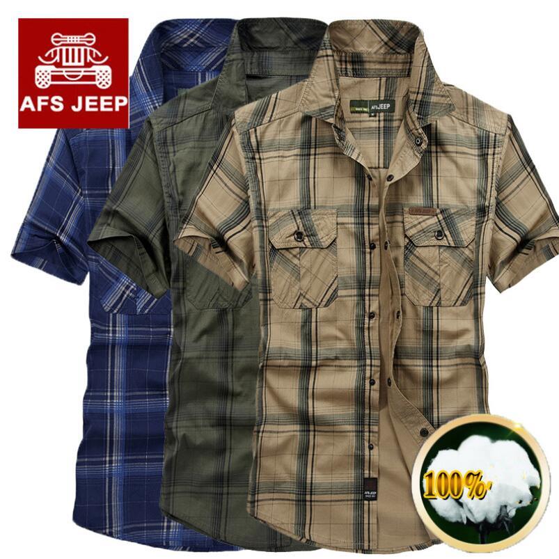 

Plus Size 5XL 100% Cotton Chemise Homme Original and Clothing Men Chemise Homme Plaid AFS JEEP Shirts Cargo military, White;black