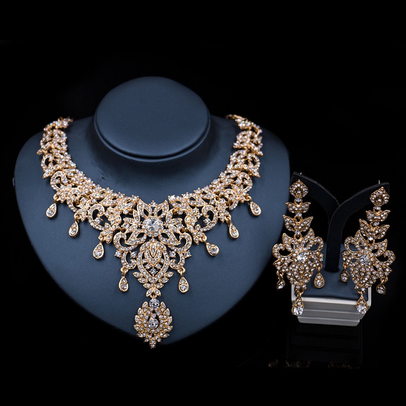 

Leaf African Bridal Jewelry Sets For Women Big Crystal Statement Necklace Earrings Sets Wedding Jewelry, As pic