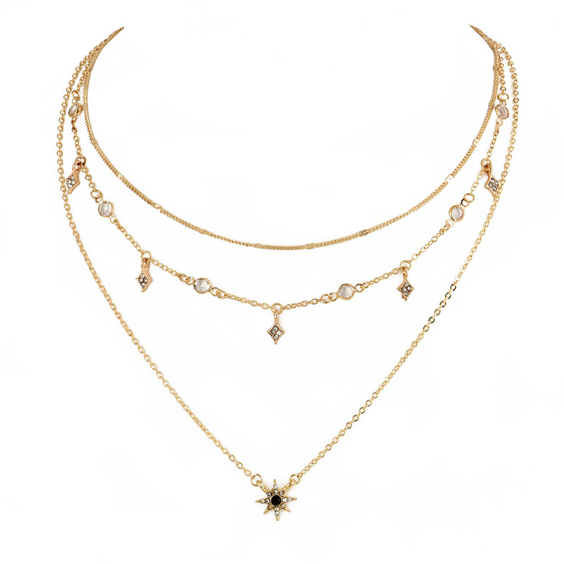 

Gold Chain Crystal Star Multilayer Necklace Chokers necklaces women Fashion Jewelry Will and Sandy gift, Silver
