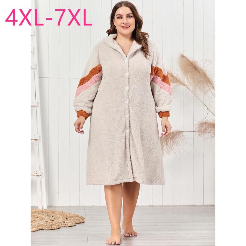 

New autumn winter plus size hoodie for women large long sleeve casual loose gray velvet thick button long coats  5XL 6XL 7XL, As pic