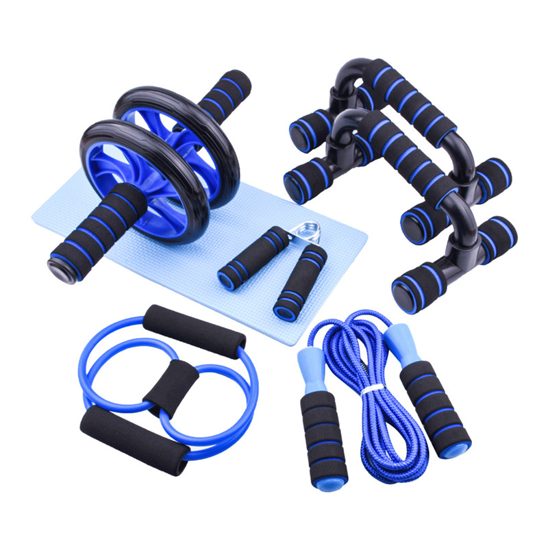 

AB Wheel Roller Set With jump Rope Hand Grip Push-up Support Fitness Abdominal Muscle Wheel Fitness Workout for Home Gym, Black 5pcs