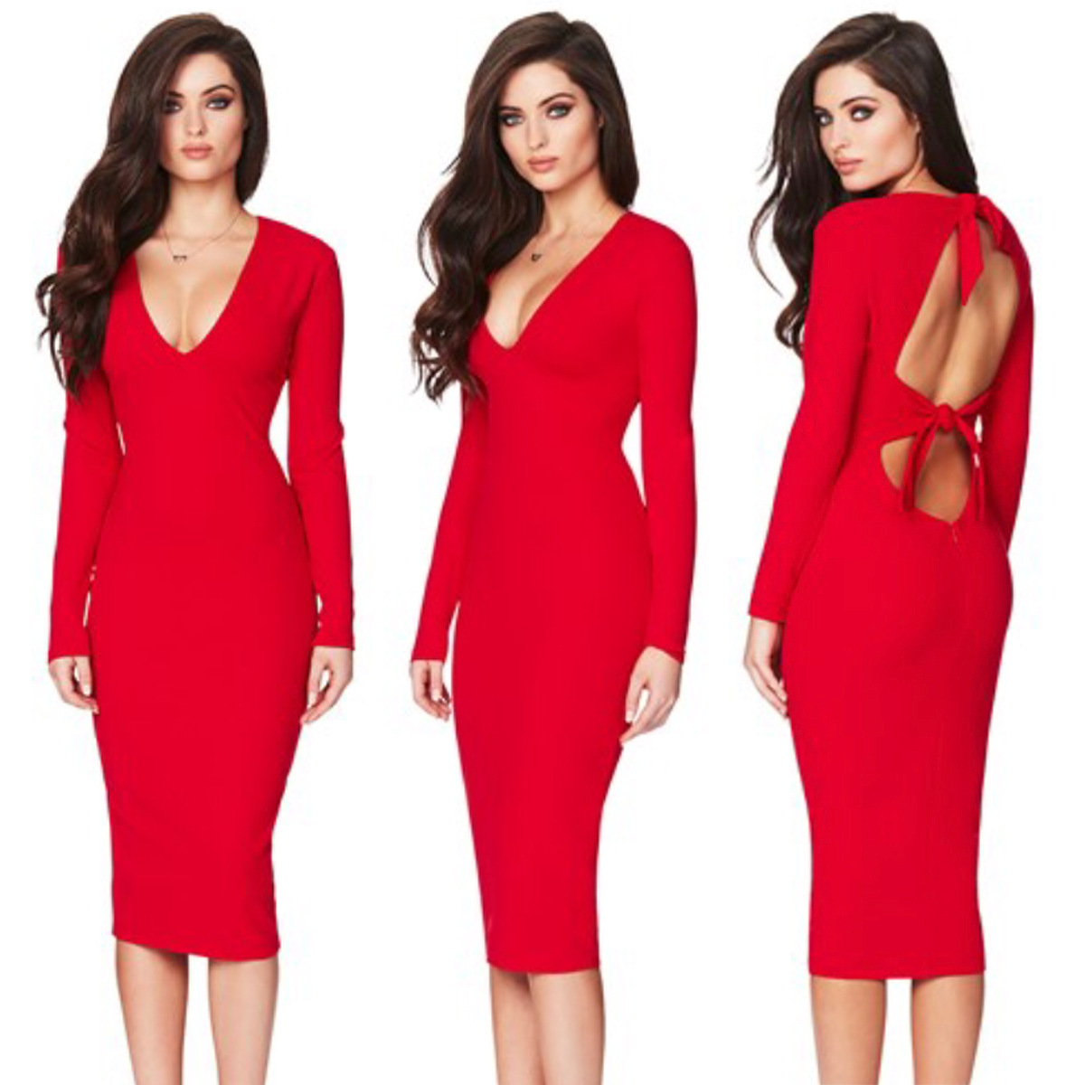 

7729 Black Red gray long sleeve hollow tie hip sexy dress