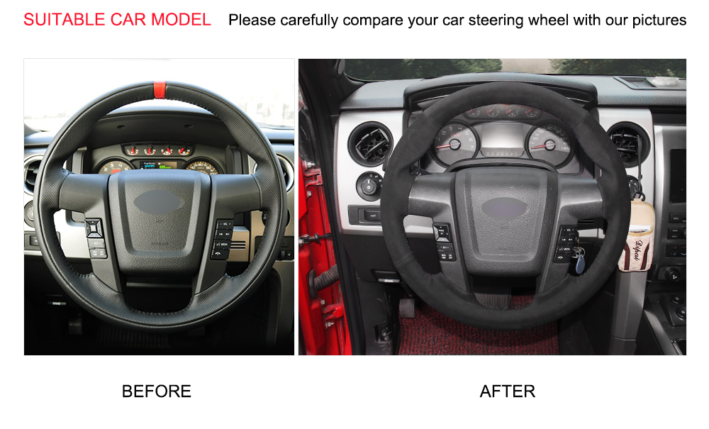 DIY Black Suede Leather Car Steering Wheel Cover For Ford F150 F 150