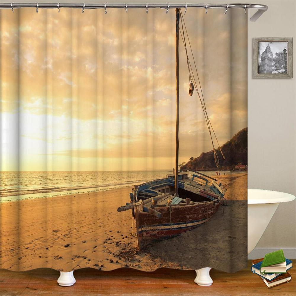 2019 Beige Shower Curtain Nautical Beach Tropical Hawaiian