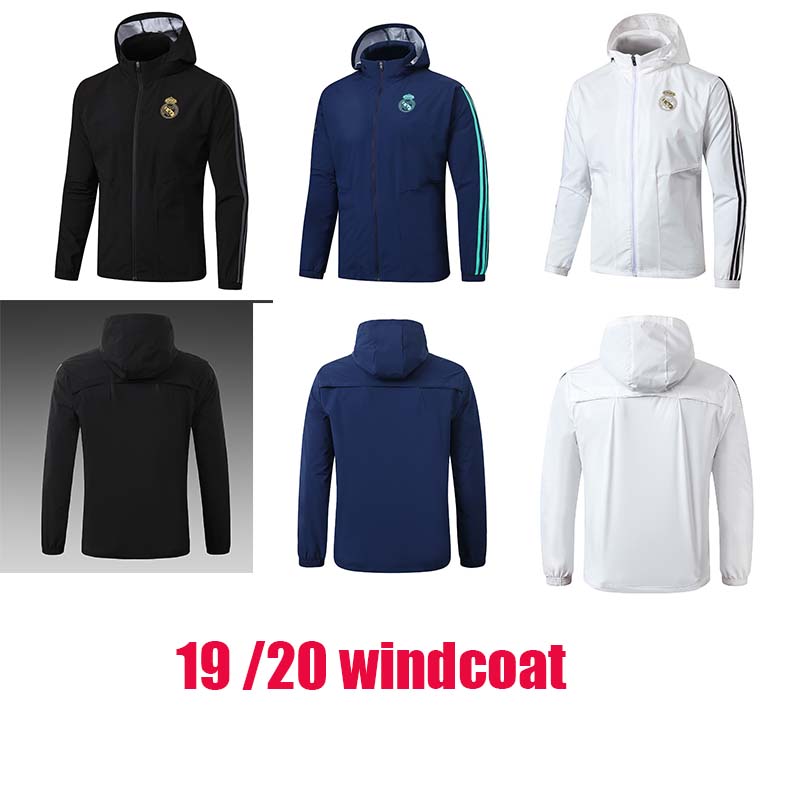 

2019 20 Real Madrid tracksuit soccer windcoat full zipper hood wind coat 19 20 real madrid Maillot winter coat, White