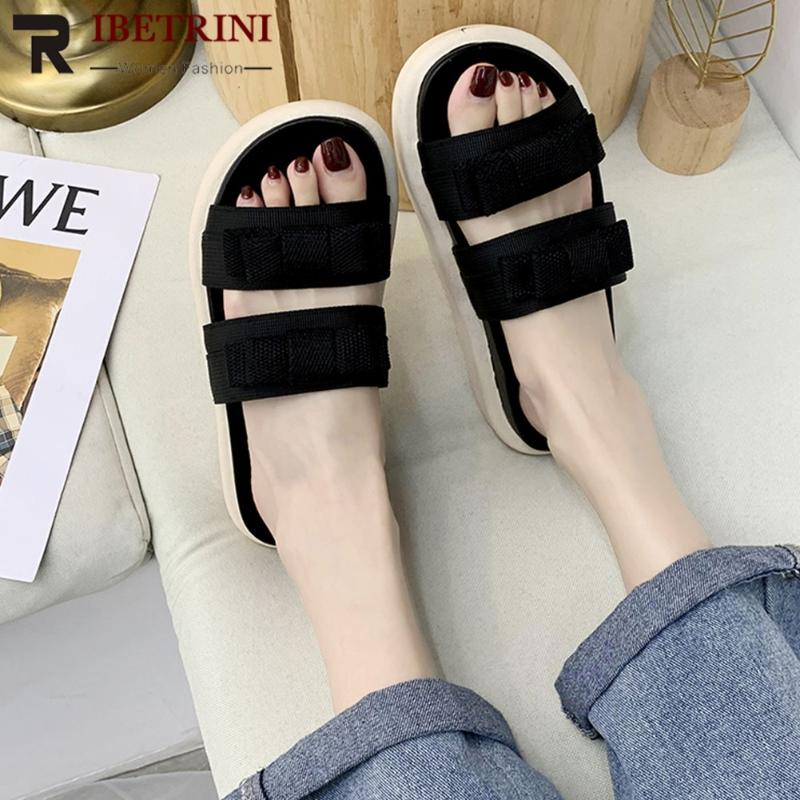 

RIBETRINI Classic Female Mixed Color Sandals Open Toe Slip On Outdoor Sandals Women Chunky Beach Daily Shoes Woman, Black
