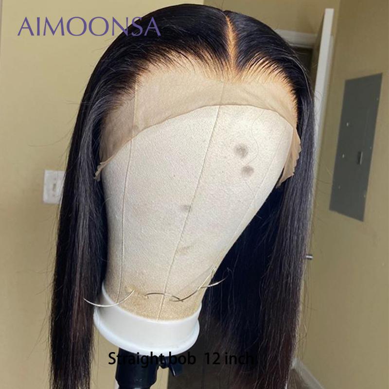 

Transparent Lace Front Humen Hair Wig Short Straight Bob Hair 13×6 Lace Front Wig 130% Density Pre Plucked Remy, As pic