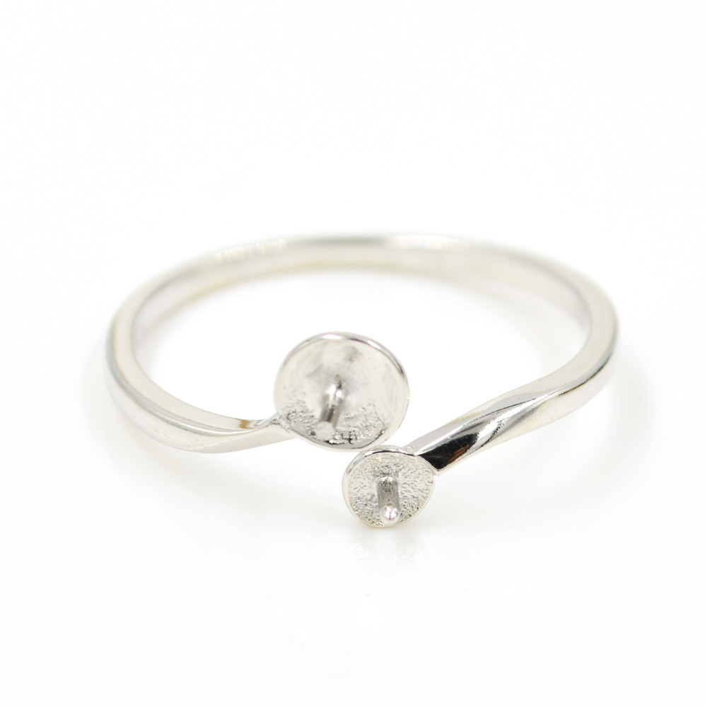 Fashion sterling silver mounting women's two pearls ring mounts size adjustable S925 DIY jewelry ring wedding ring wholesale JZT010-image-455754590