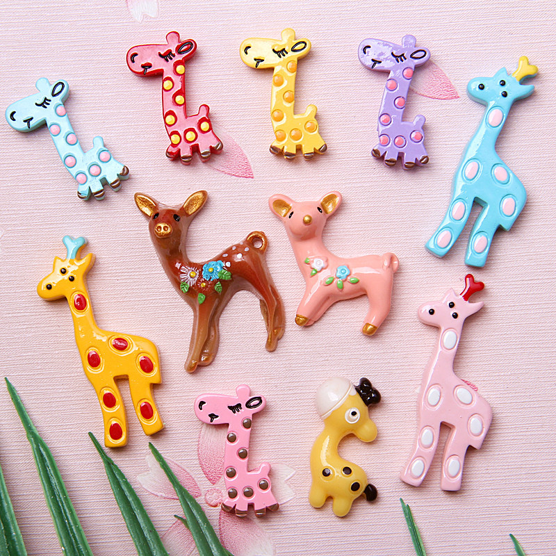 

Mini Order 10pcs Kawaii Resin Cabochons Animal Deer Giraffe Flatback Clay Beads charms Ornament Accessories Hair Clip DIY