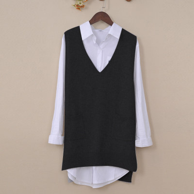 

2018 New Spring And Autumn Ladies V-neck Cashmere Sweater Korean Version Of The Long Vest Pullover Loose Free Shipping, Black