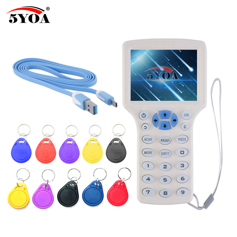 

English 10 frequency RFID Copier ID IC Reader Writer copy M1 13.56MHZ encrypted Duplicator Programmer USB NFC UID Tag Key Card