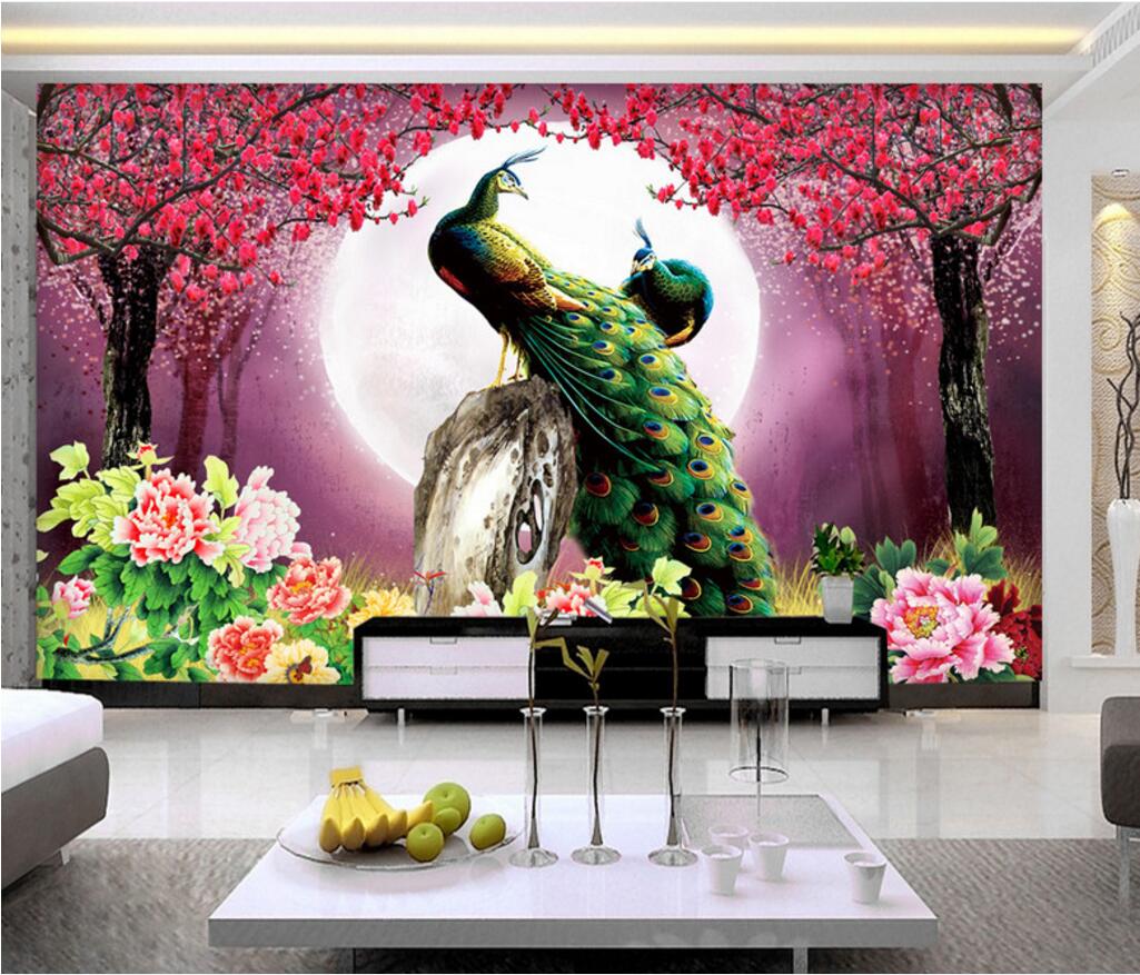 

WDBH 3d wallpaper custom photo Pink peach flower peacock tv background living room home decor 3d wall murals wallpaper for walls 3 d, Non-woven