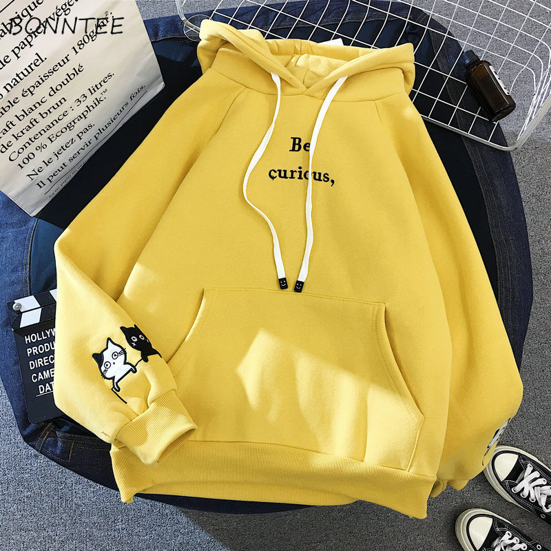

Womens Hoodie Women Hooded Solid Thicker Plus Velvet Warm Cartoon Letter Embroidered Pockets All-match Soft Leisure Hoodies, Blue