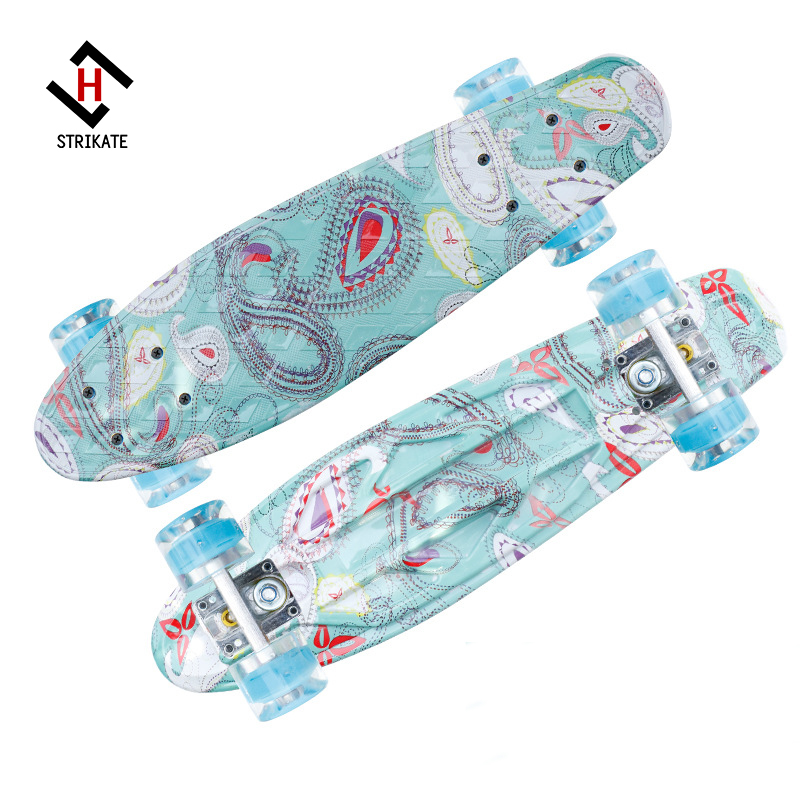 

City run Beautifully Printing 22inch fishboard Children Skateboard Princess mini skateboard with LED wheels, Multi