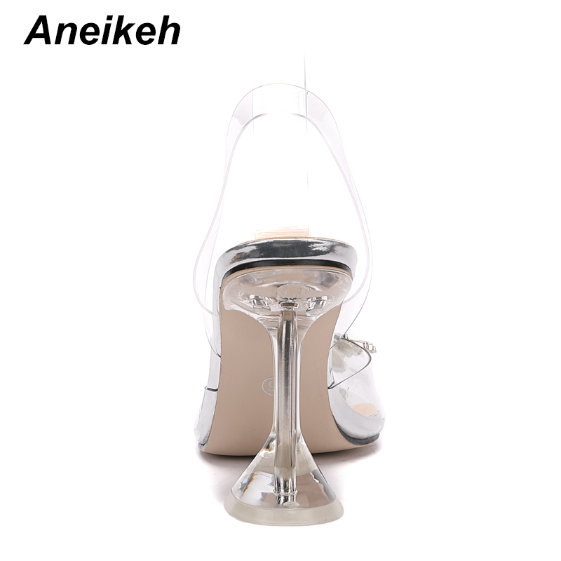 

Hot Sale- 2020 Summer Women Shoes Rome PVC Sandals Transparent Beads Clear Glass Strange Style Thin High Heels Slip-On Open Toe, Silvery