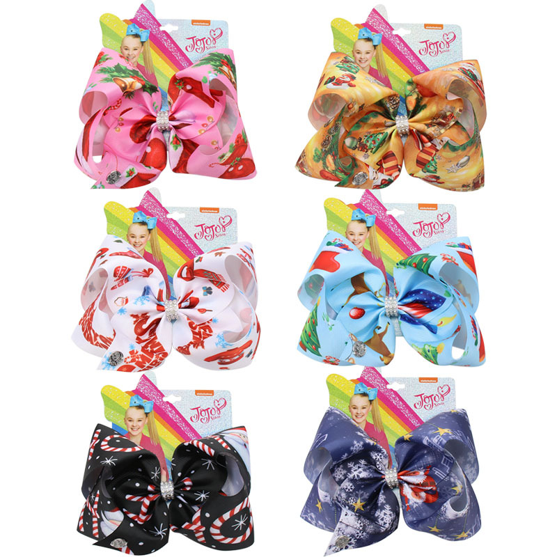 

7 Inch JO Girls Hair Clips Rhinestone Christmas Tree Bow Barrettes Hairbow Hairpin Snowflake Boutique Hair Head Accessories, Mix colors or leave message pls